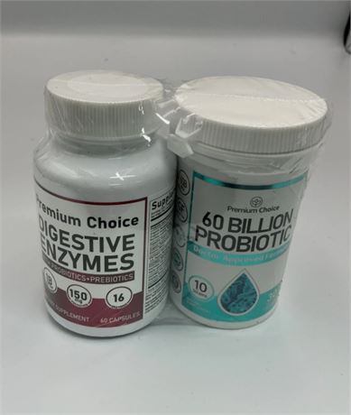 2 Pack Premium Choice Dietary Supplements DIGESTIVE ENZYMES/PROBIOTIC