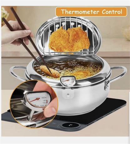Stainless Steel Fryer Pot Small Deep Fryer with Thermometer and Lid