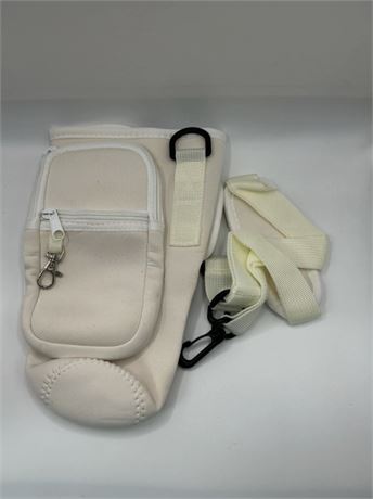Water Bottle Holder with Shoulder Strap and Cell Phone Pocket- White