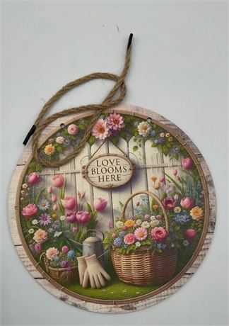 2 Pc Love Blooms Here Hanging Sign C10499